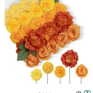 Artificial Autumn Rose & Marigold Stem Bundle - Yellow Orange